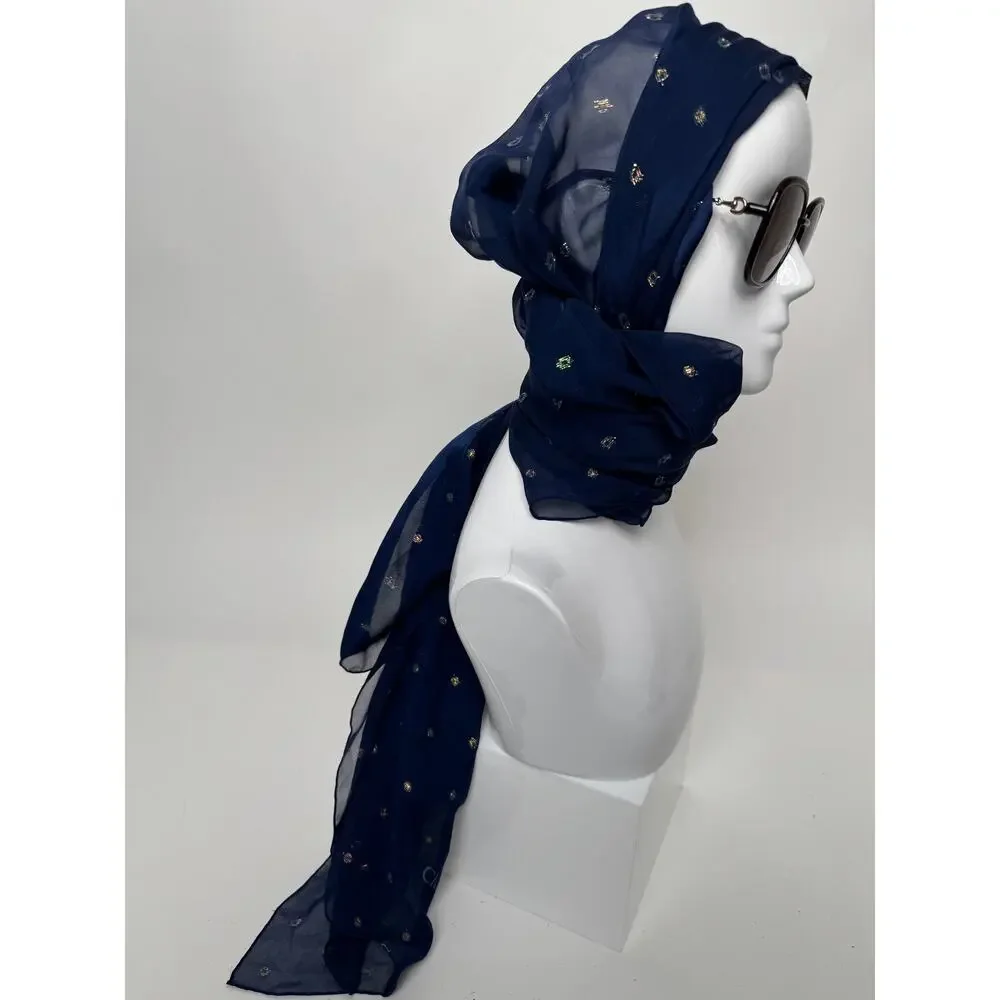 Christian Dior Blue Rare Metallic Flakes Large Shawl Scarf